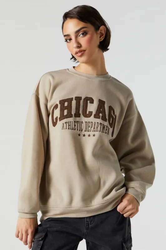 Chenille Embroidered Chicago Fleece Sweatshirt sold by Charlotte Russe