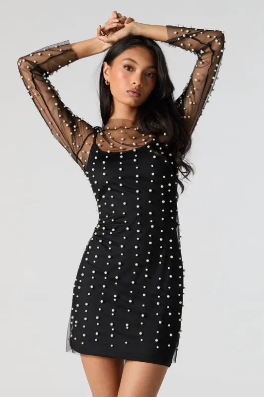 Tulle Pearl Long Sleeve Mini Dress sold by Charlotte Russe
