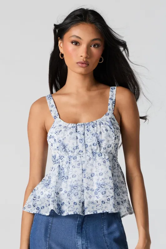 White Floral Chiffon Milkmaid Babydoll Tank sold by Charlotte Russe