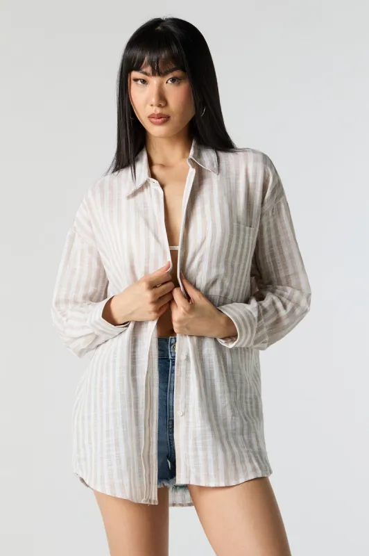 Striped Oversized Textured Button-Up Top sold by Charlotte Russe