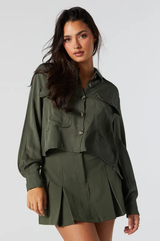 Twill Cropped Button-Up Top sold by Charlotte Russe