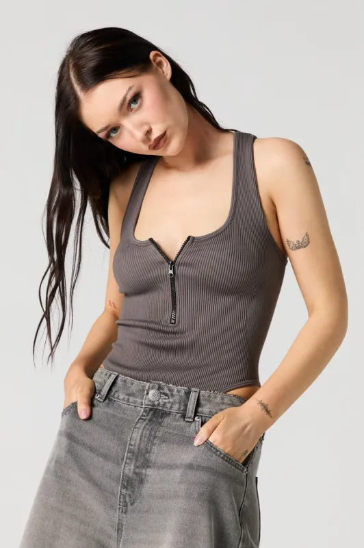 Ribbed Zip-Up Bodysuit sold by Charlotte Russe