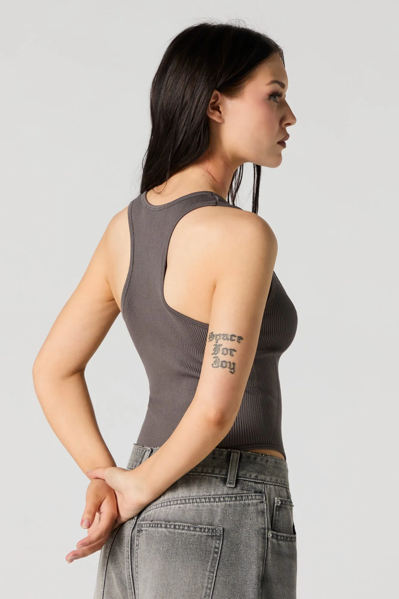 Ribbed Zip-Up Bodysuit sold by Charlotte Russe product image thumbnail 2