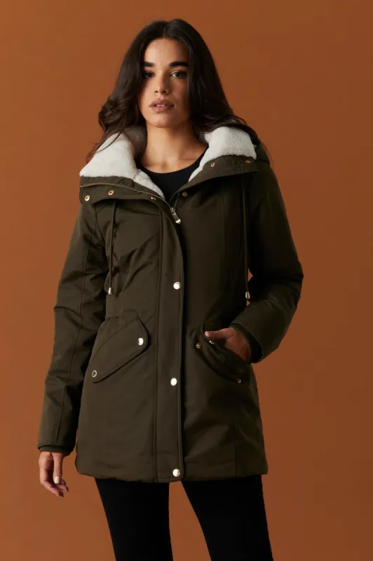 Fur Lined Cinched Waist Parka sold by Charlotte Russe