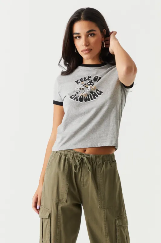 Keep On Growing Graphic Ringer T-Shirt sold by Charlotte Russe