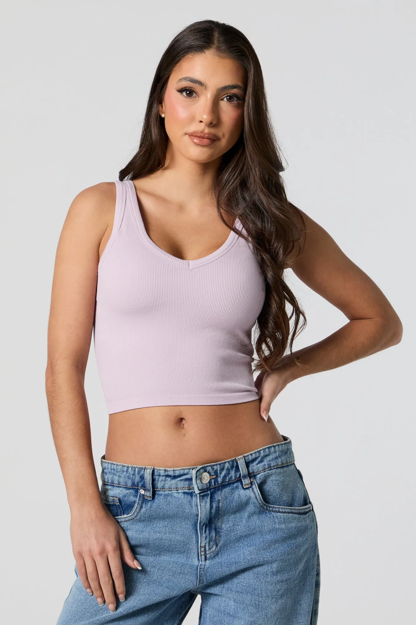 Seamless Ribbed V-Neck Skimmer Tank sold by Charlotte Russe