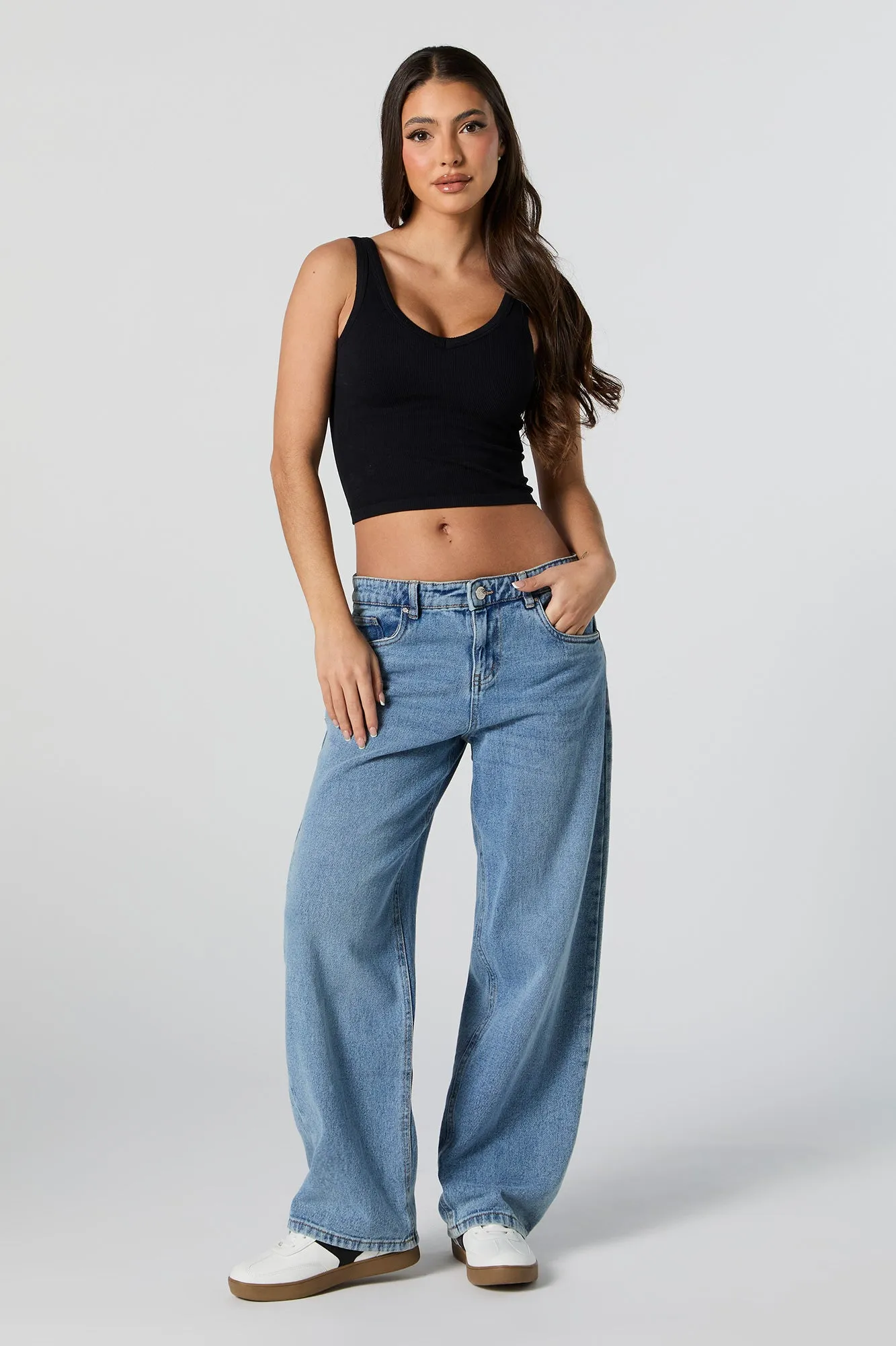 Seamless Ribbed V-Neck Skimmer Tank sold by Charlotte Russe product image thumbnail 4