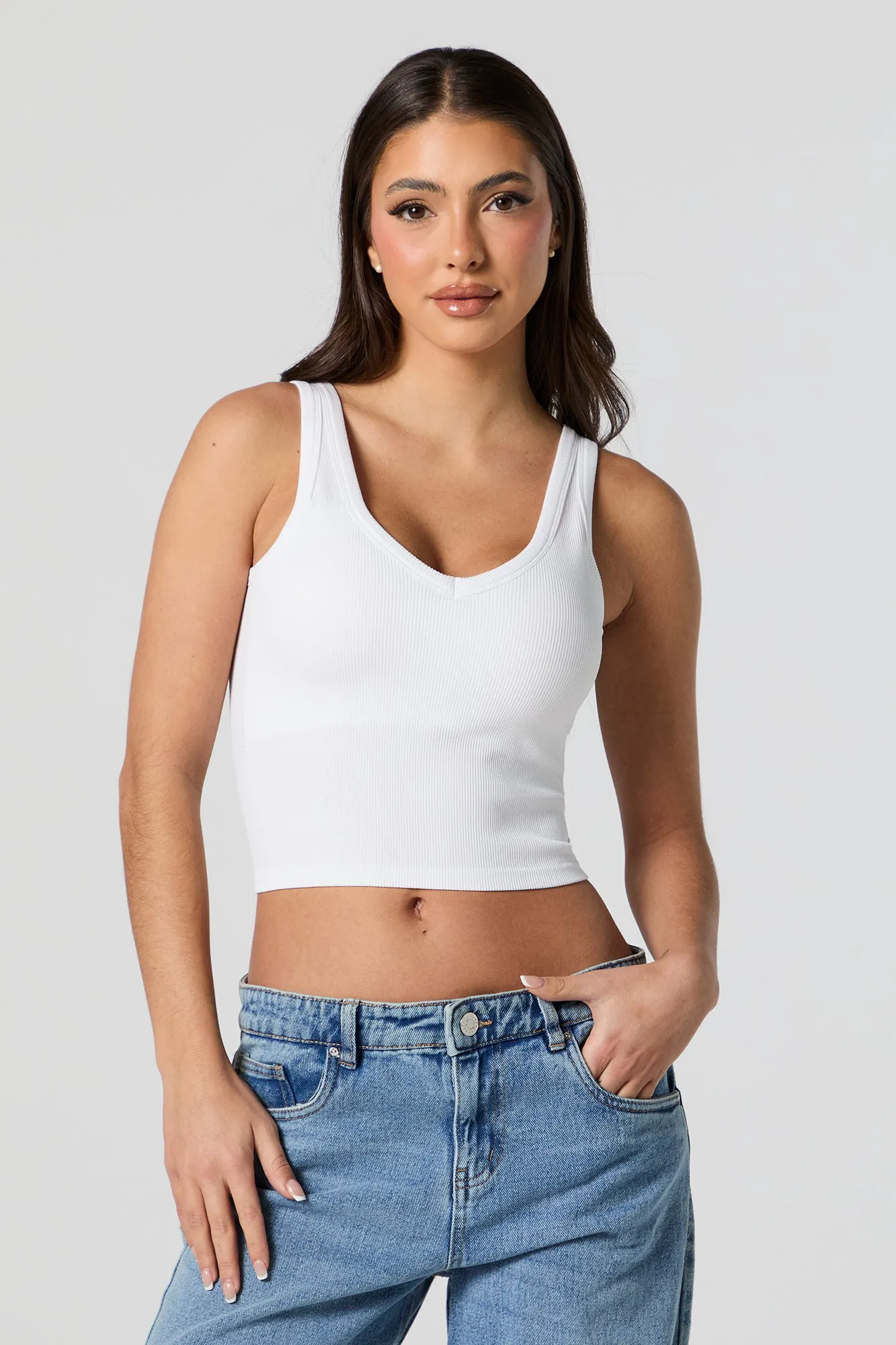 Seamless Ribbed V-Neck Skimmer Tank sold by Charlotte Russe product image thumbnail 5