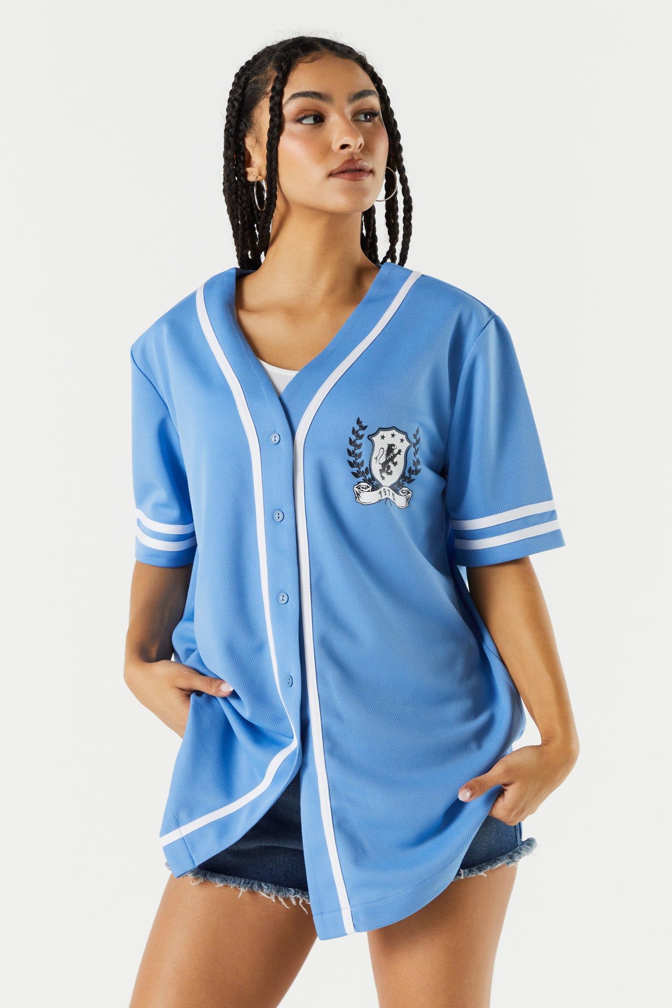 Graphic Baseball Jersey sold by Charlotte Russe