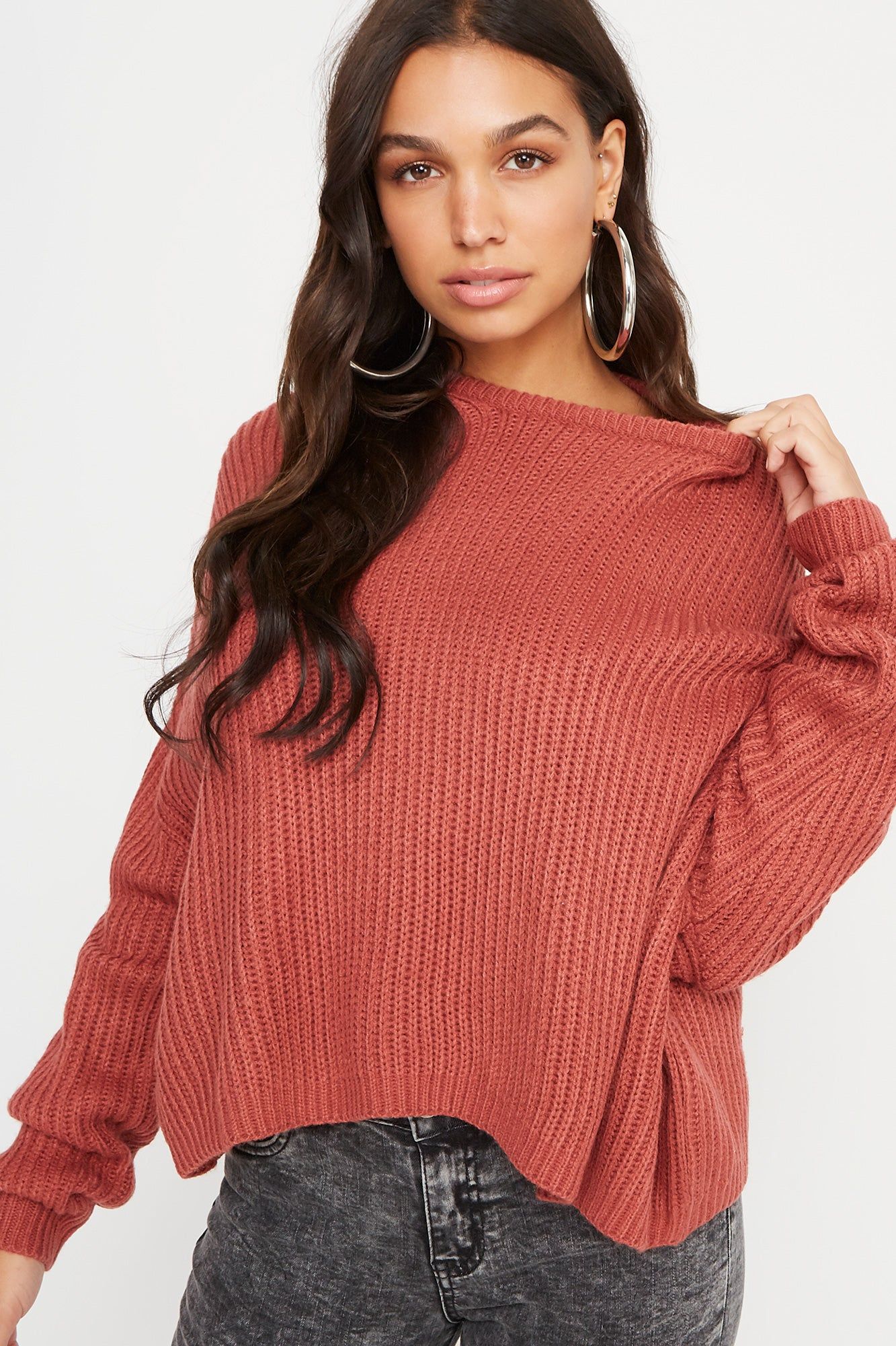 Oversized Crew Neck Long Sleeve Sweater sold by Charlotte Russe product image thumbnail 4