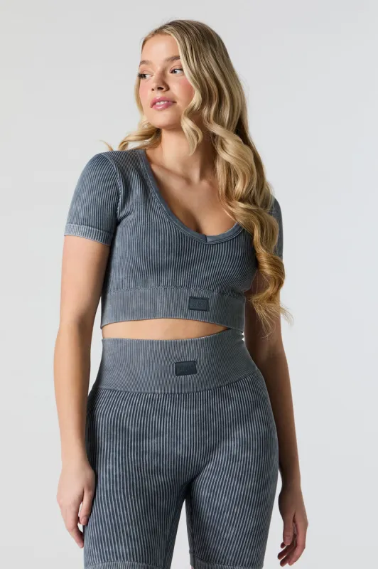 Sommer Ray Washed Seamless Ribbed Cropped T-Shirt sold by Charlotte Russe