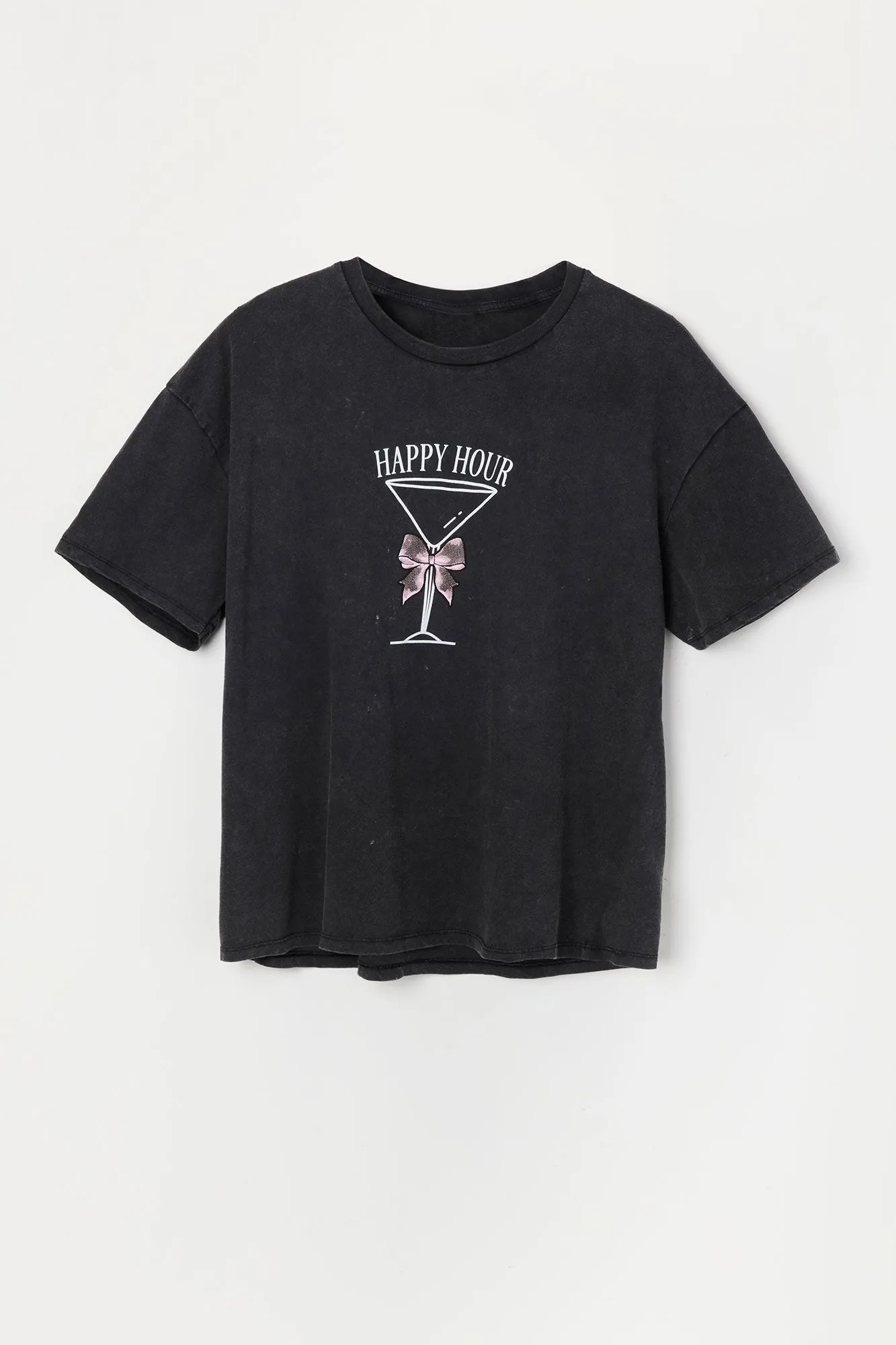 Happy Hour Graphic Washed Boyfriend T-Shirt sold by Charlotte Russe product image thumbnail 4