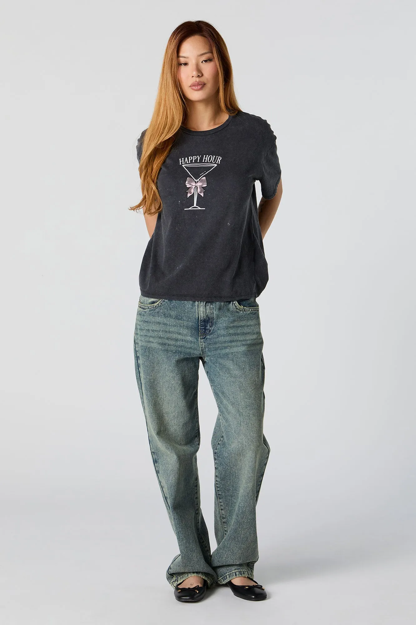 Happy Hour Graphic Washed Boyfriend T-Shirt sold by Charlotte Russe product image thumbnail 2