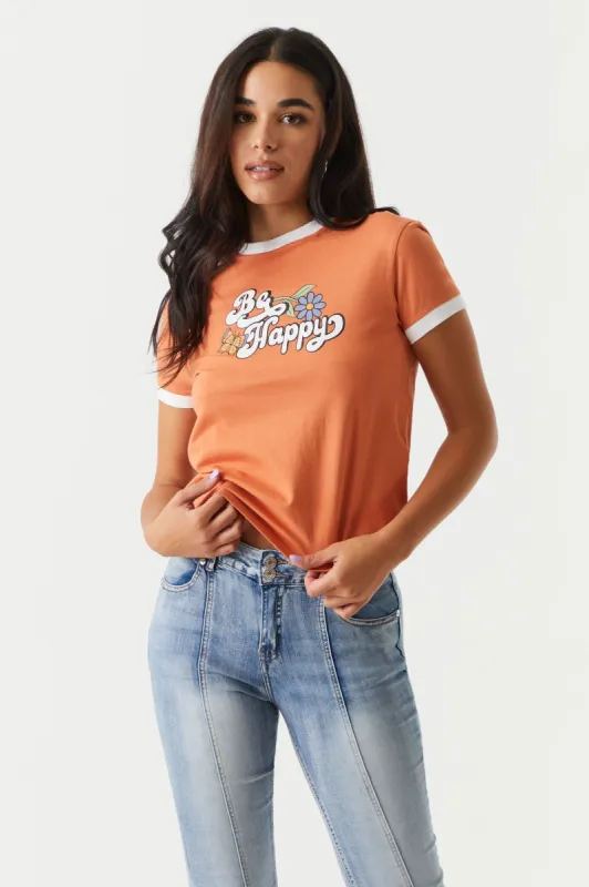 Be Happy Graphic Ringer T-Shirt sold by Charlotte Russe