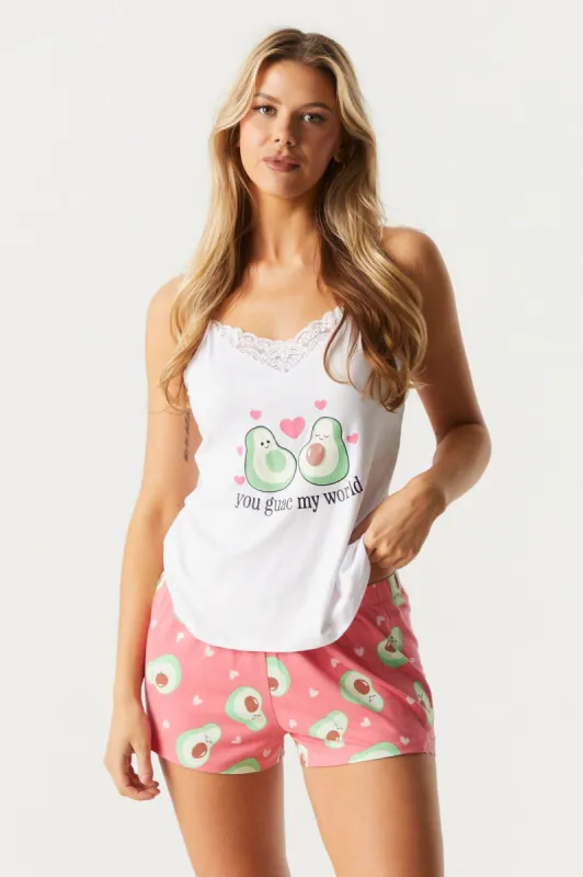 Soft You Guac My World Printed Lace Tank Short Pajama Set sold by Charlotte Russe