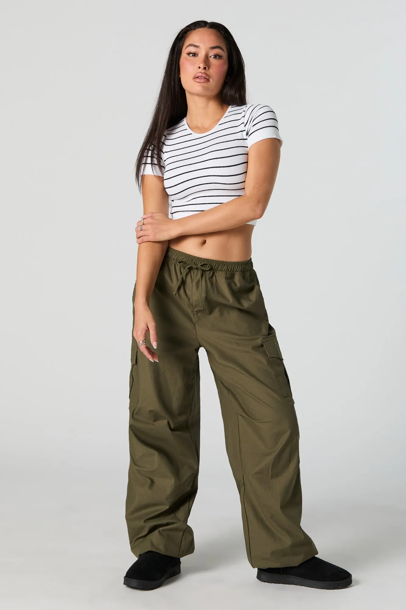 Striped Ribbed Short Sleeve Crop Top sold by Charlotte Russe product image thumbnail 3