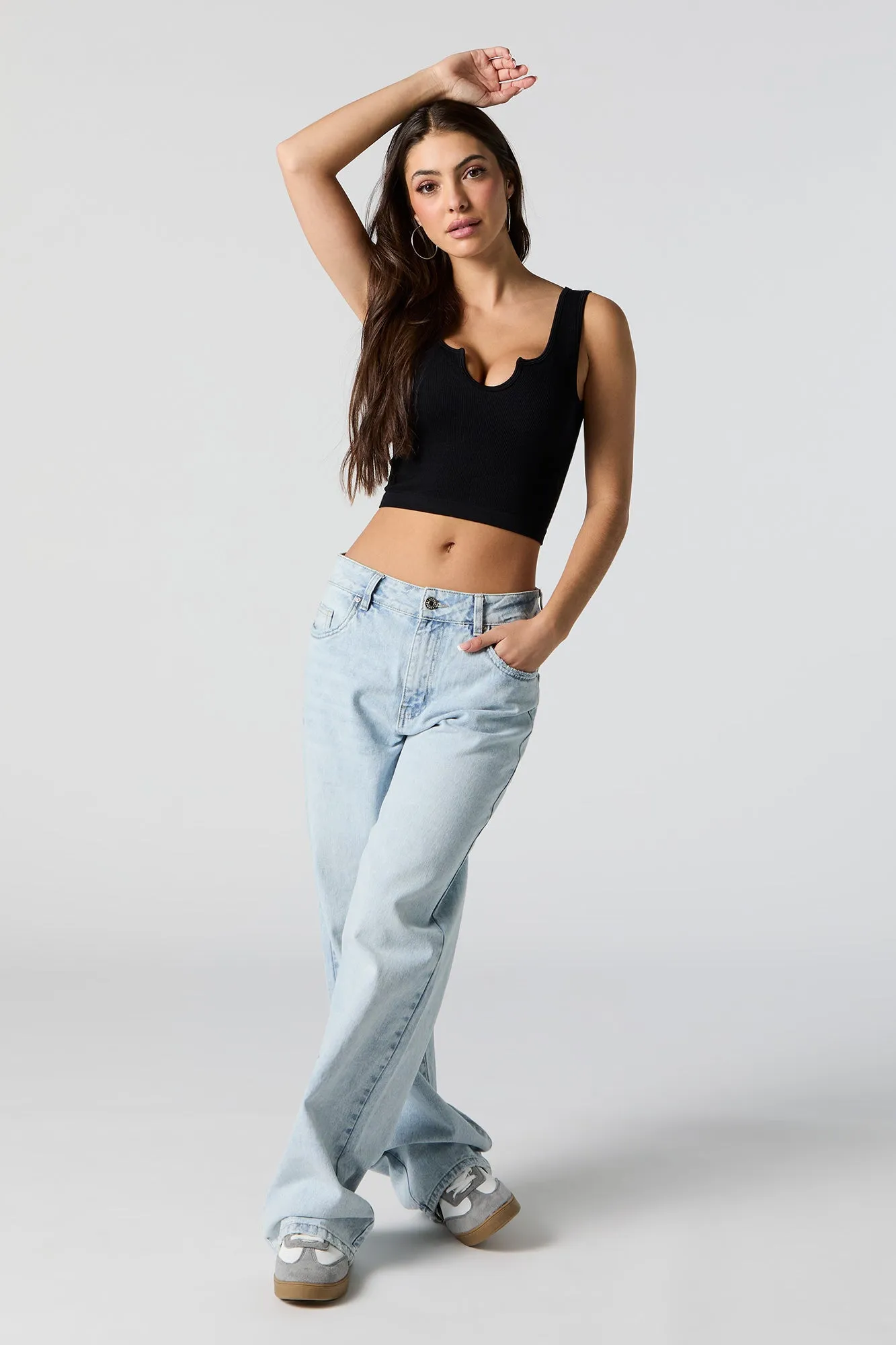 Seamless Ribbed Notched Cropped Tank sold by Charlotte Russe product image thumbnail 3