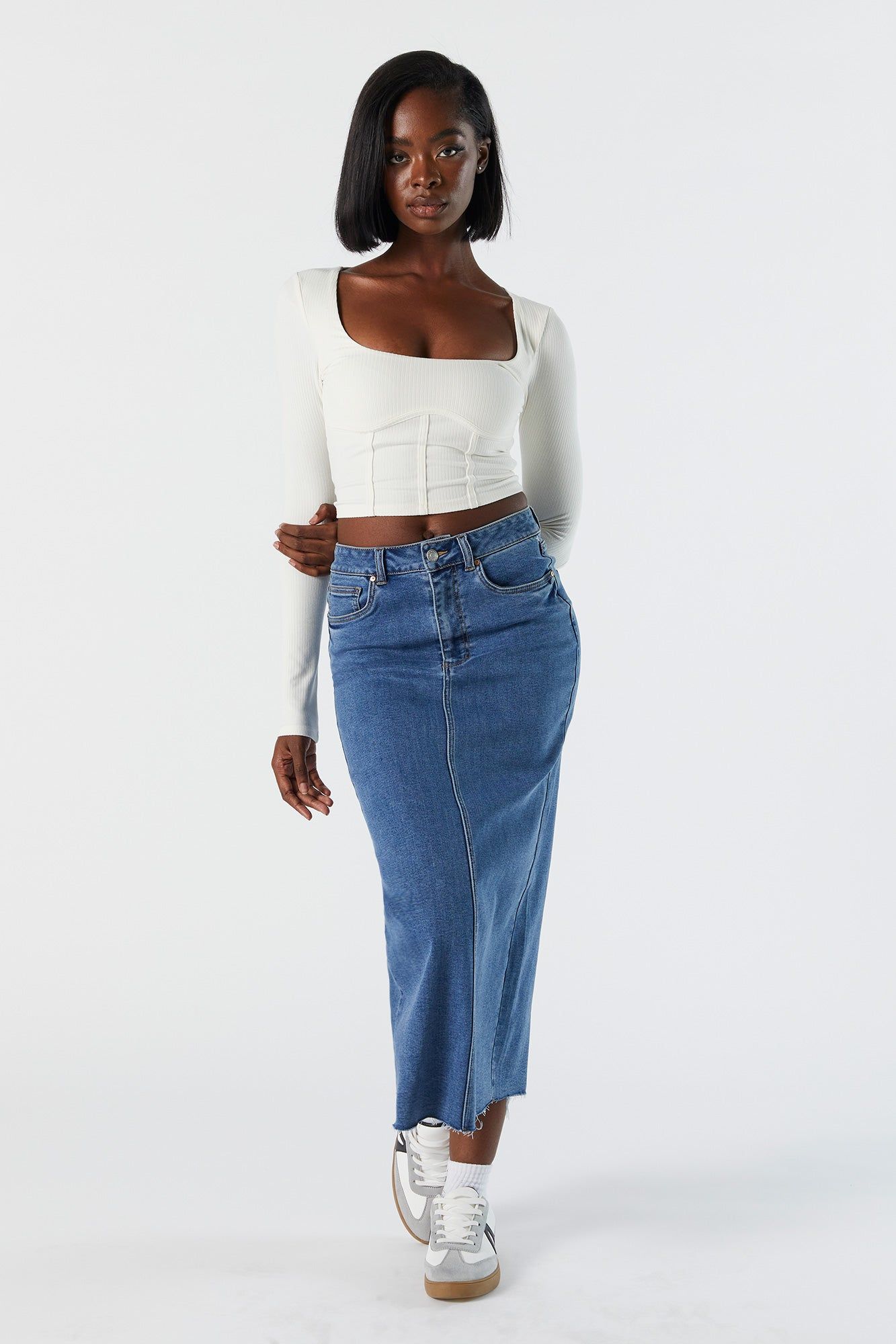 Medium Wash Denim Midi Skirt sold by Charlotte Russe product image thumbnail 3