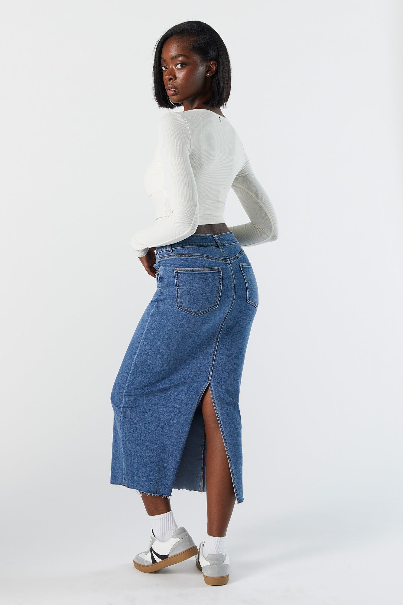 Medium Wash Denim Midi Skirt sold by Charlotte Russe product image thumbnail 4