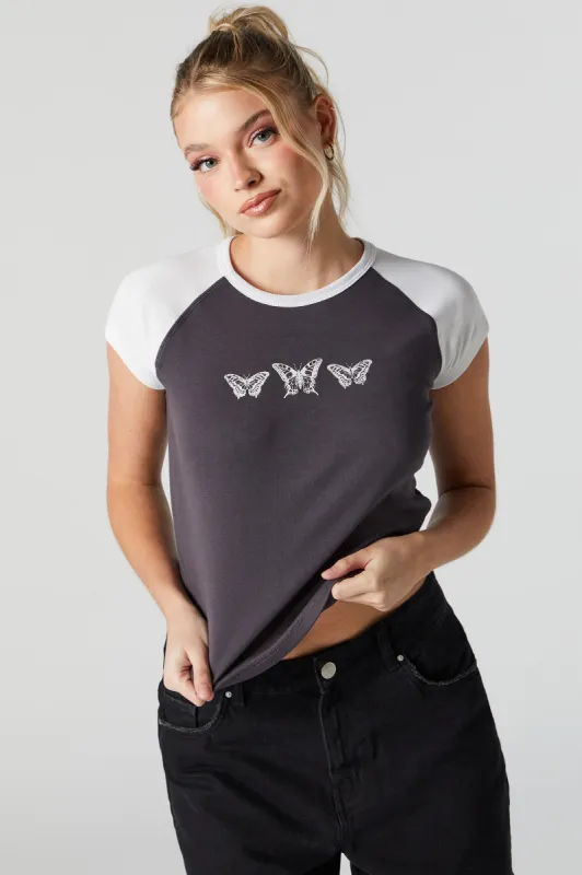 Butterfly Graphic Raglan T-Shirt sold by Charlotte Russe