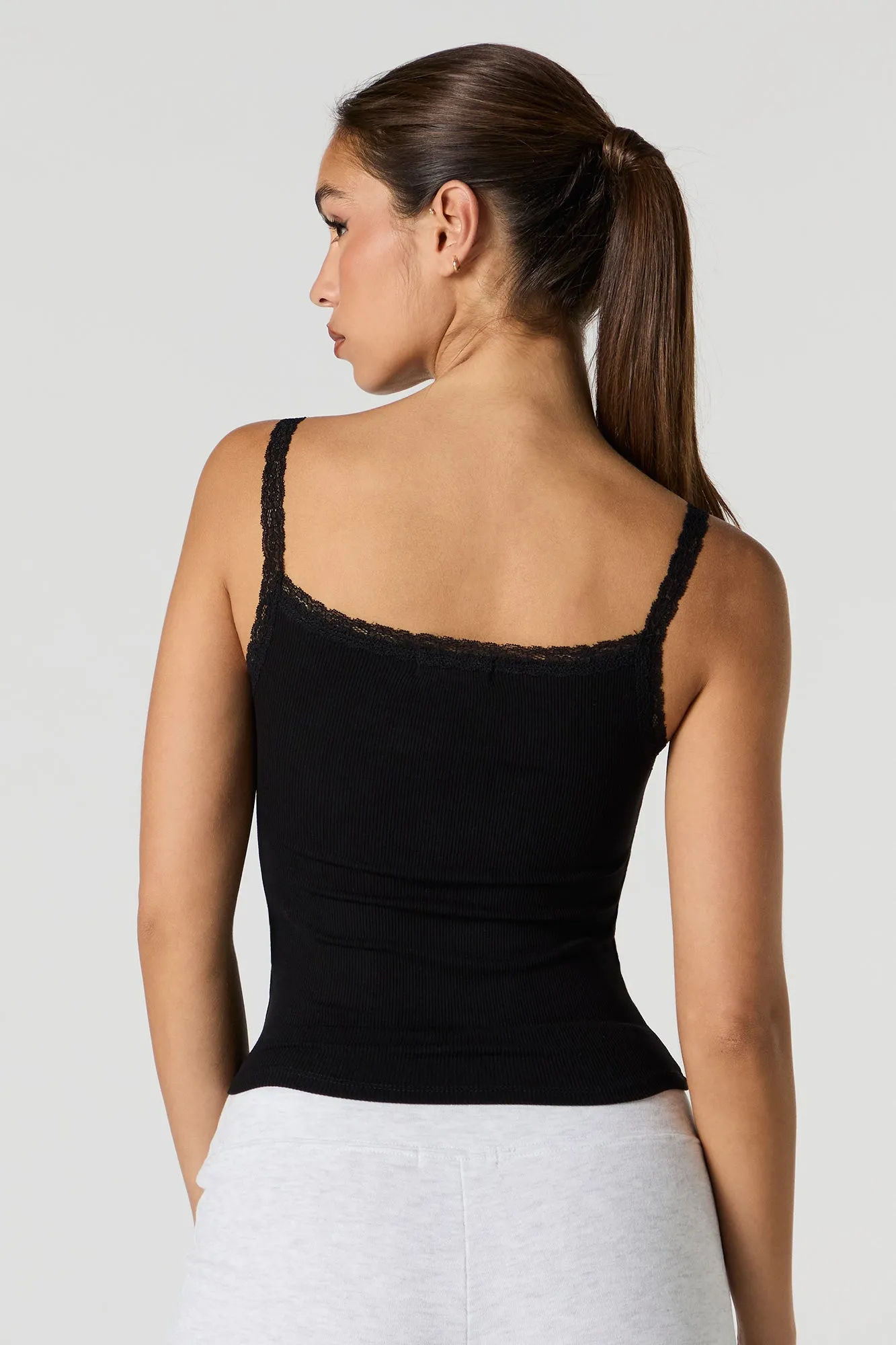 Ribbed Lace Trim Henley Tank sold by Charlotte Russe product image thumbnail 5