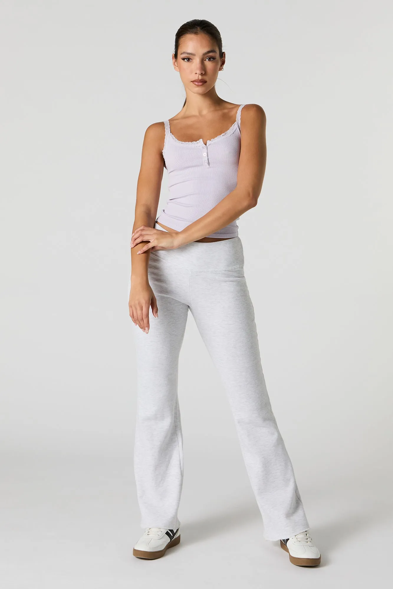 Ribbed Lace Trim Henley Tank sold by Charlotte Russe product image thumbnail 3