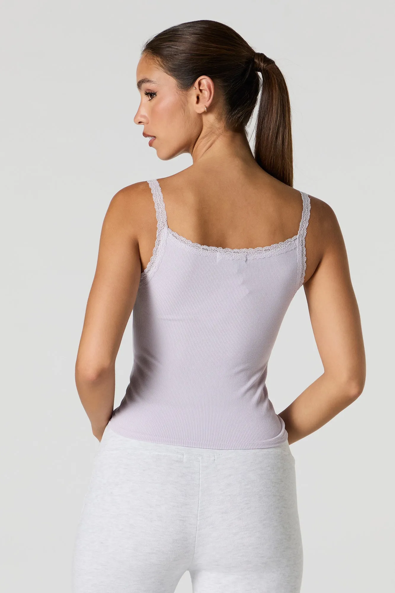 Ribbed Lace Trim Henley Tank sold by Charlotte Russe product image thumbnail 2