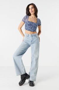 Blue Floral Mesh Sleeve Corset Top sold by Charlotte Russe