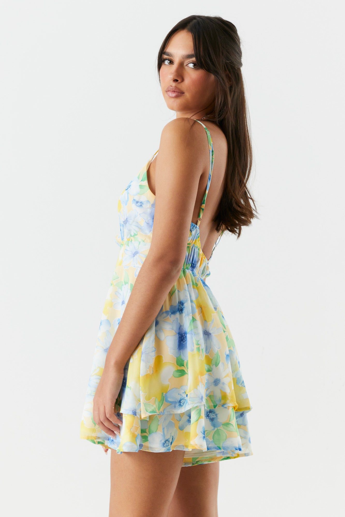 Yellow Floral Surplice Tiered Romper sold by Charlotte Russe product image thumbnail 2