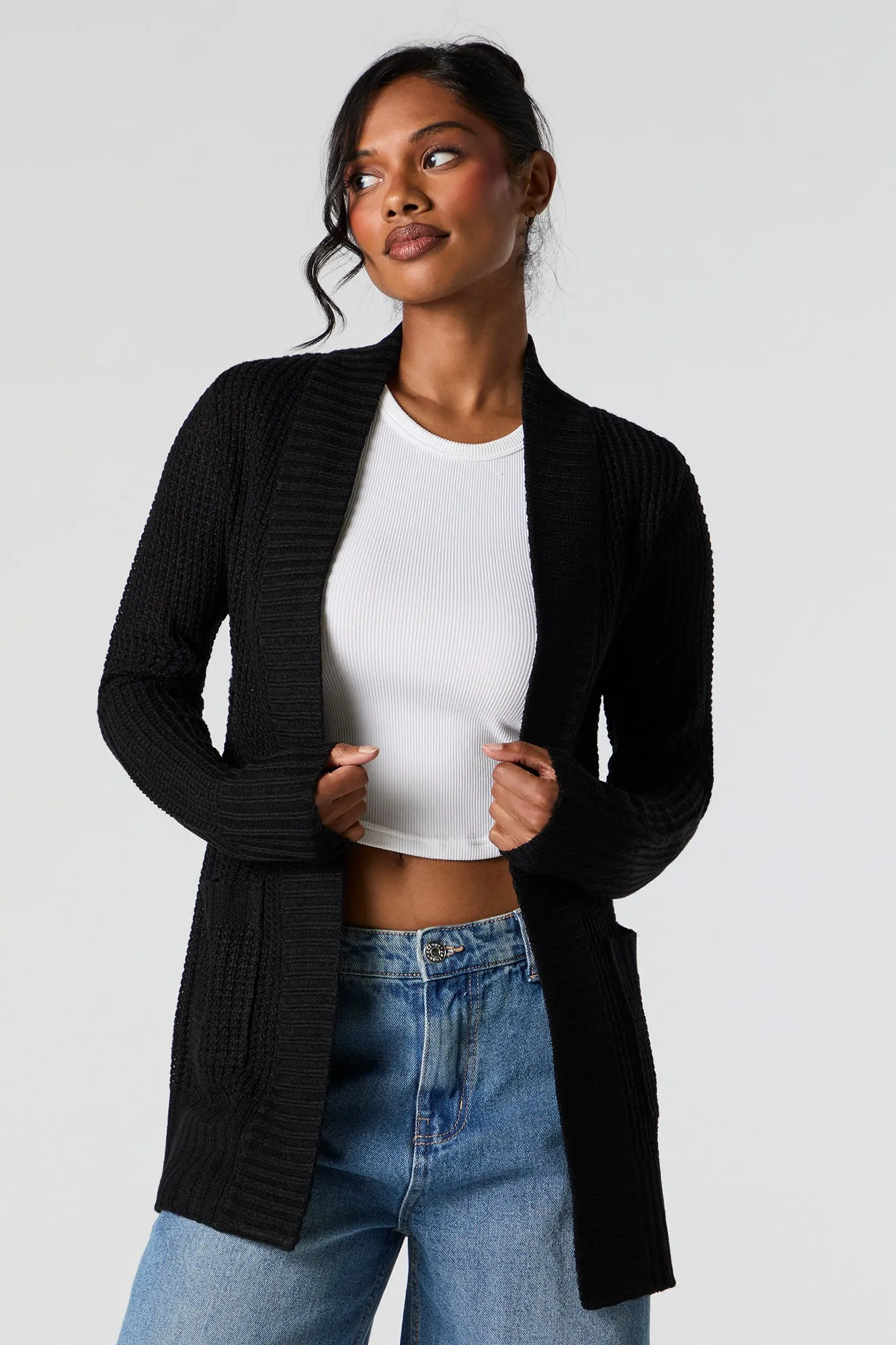 Waffle Knit Open Front Cardigan sold by Charlotte Russe product image thumbnail 4