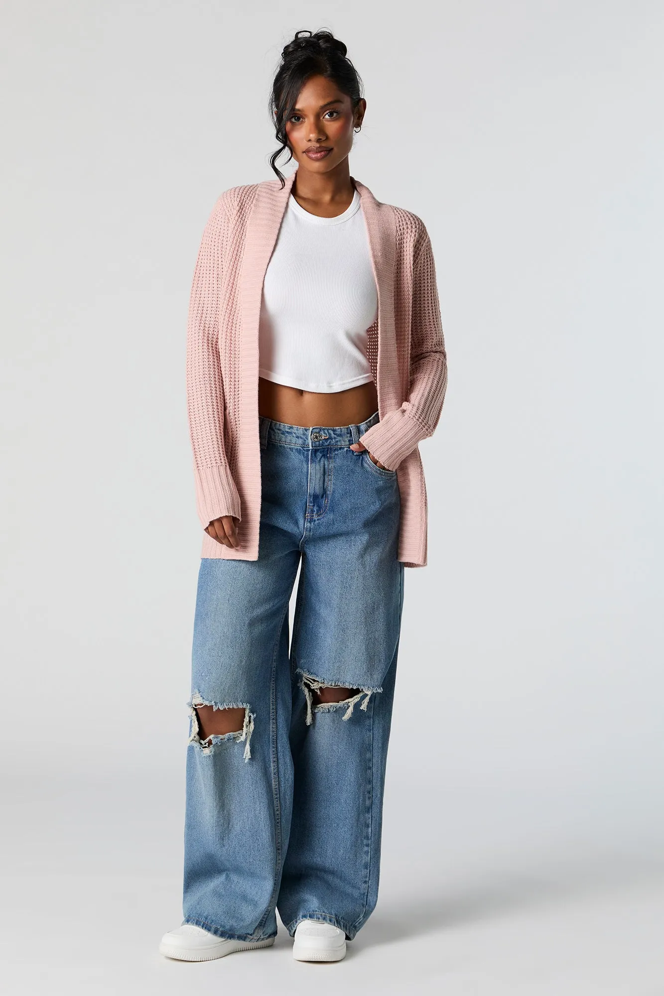 Waffle Knit Open Front Cardigan sold by Charlotte Russe product image thumbnail 3