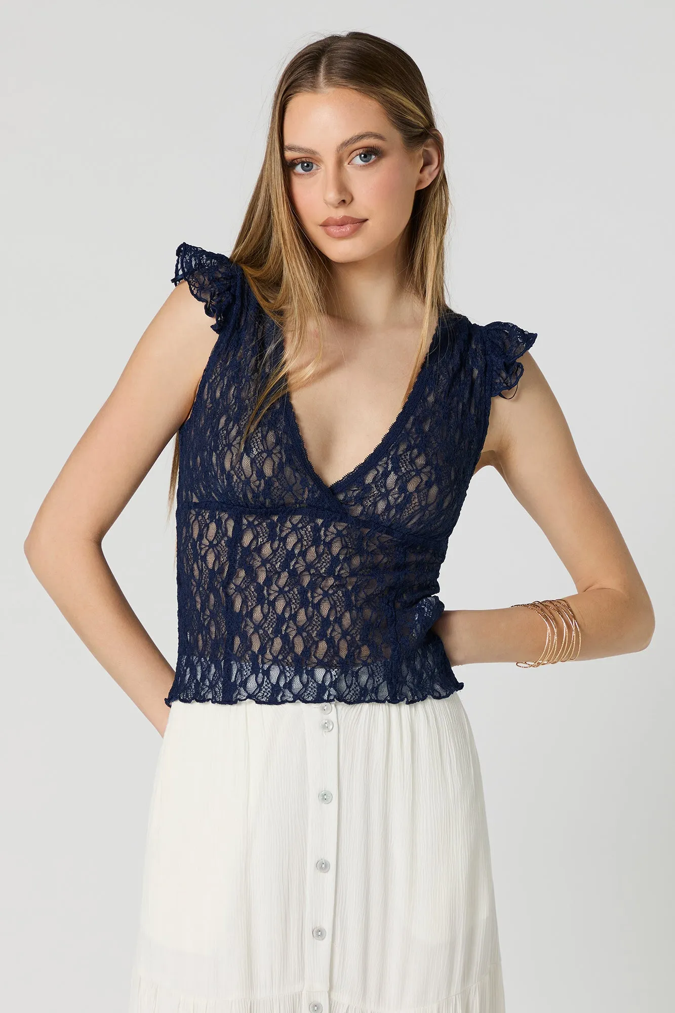 Floral Lace Flutter Sleeve Top sold by Charlotte Russe product image thumbnail 4