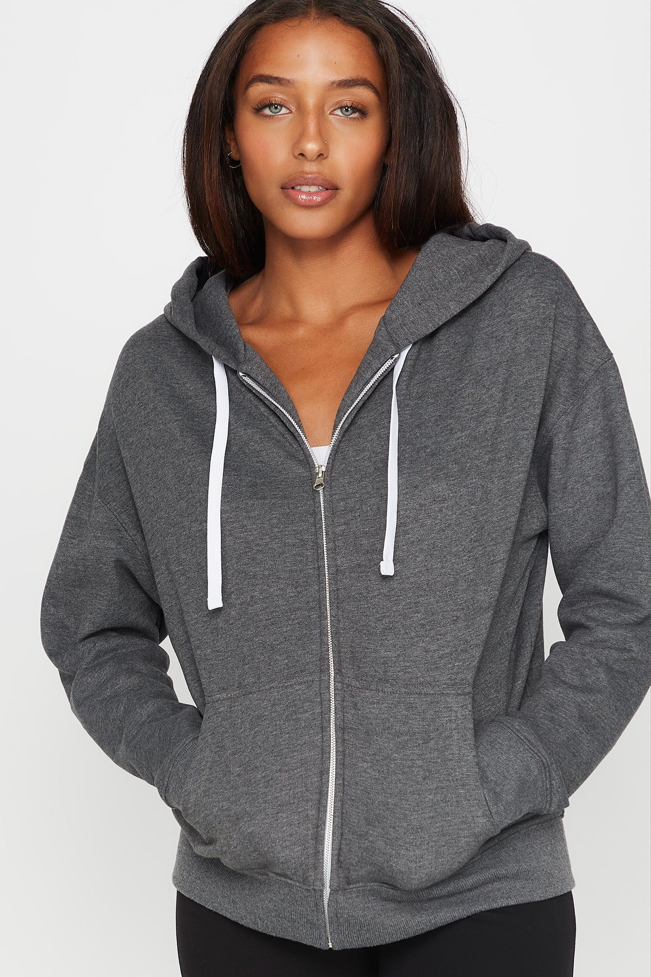Relaxed Zip-Up Hoodie sold by Charlotte Russe product image thumbnail 4