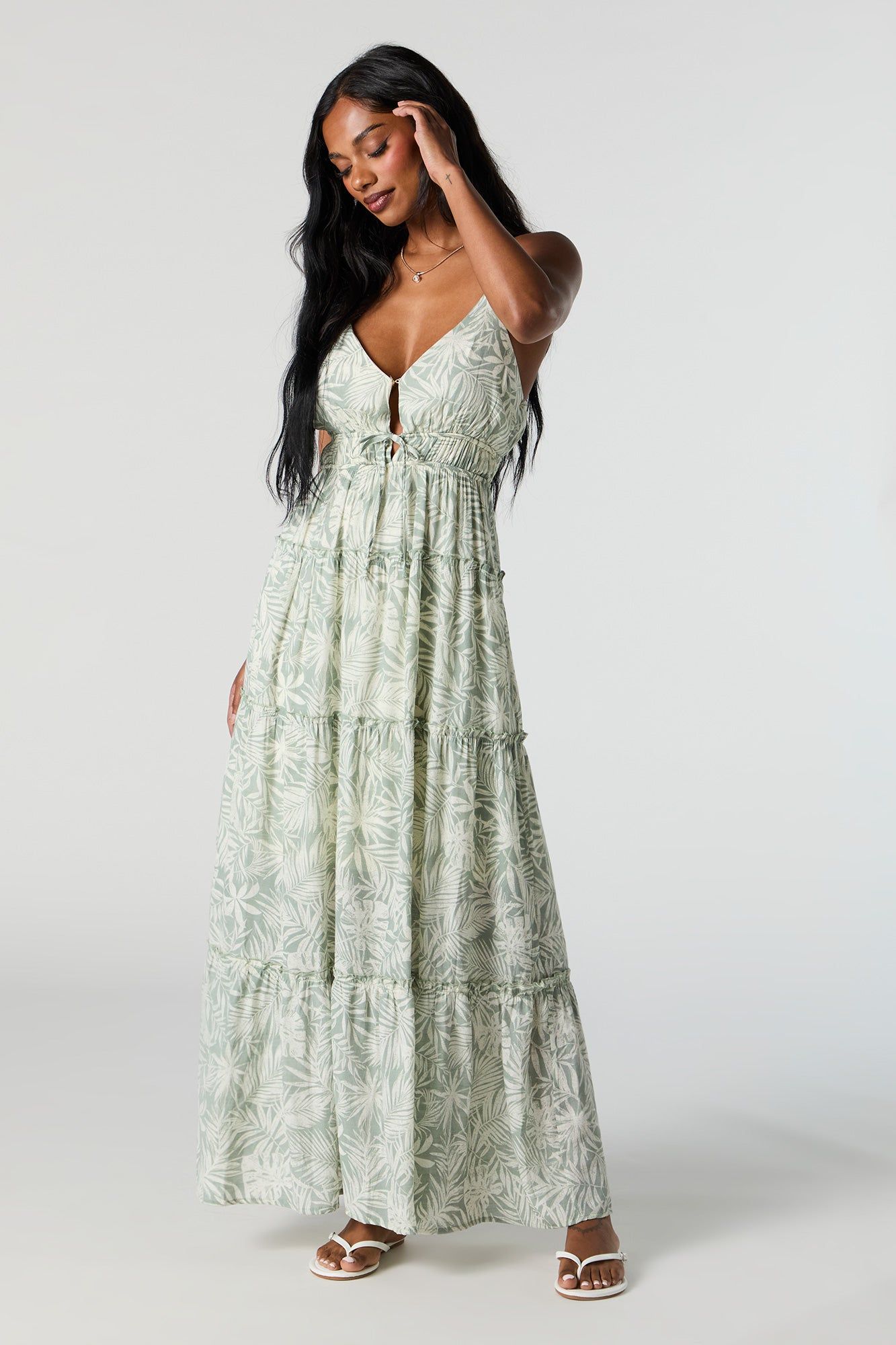 Floral Print V-Neck Tie Front Tiered Maxi Dress sold by Charlotte Russe product image thumbnail 4