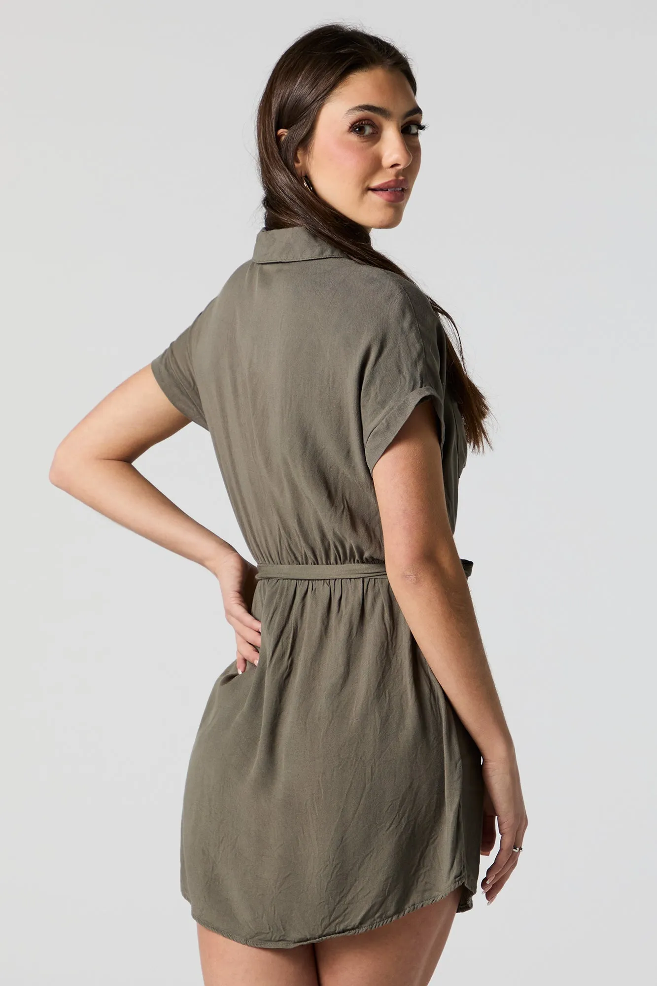 Button-Up Belted Short Sleeve Mini Dress sold by Charlotte Russe product image thumbnail 2