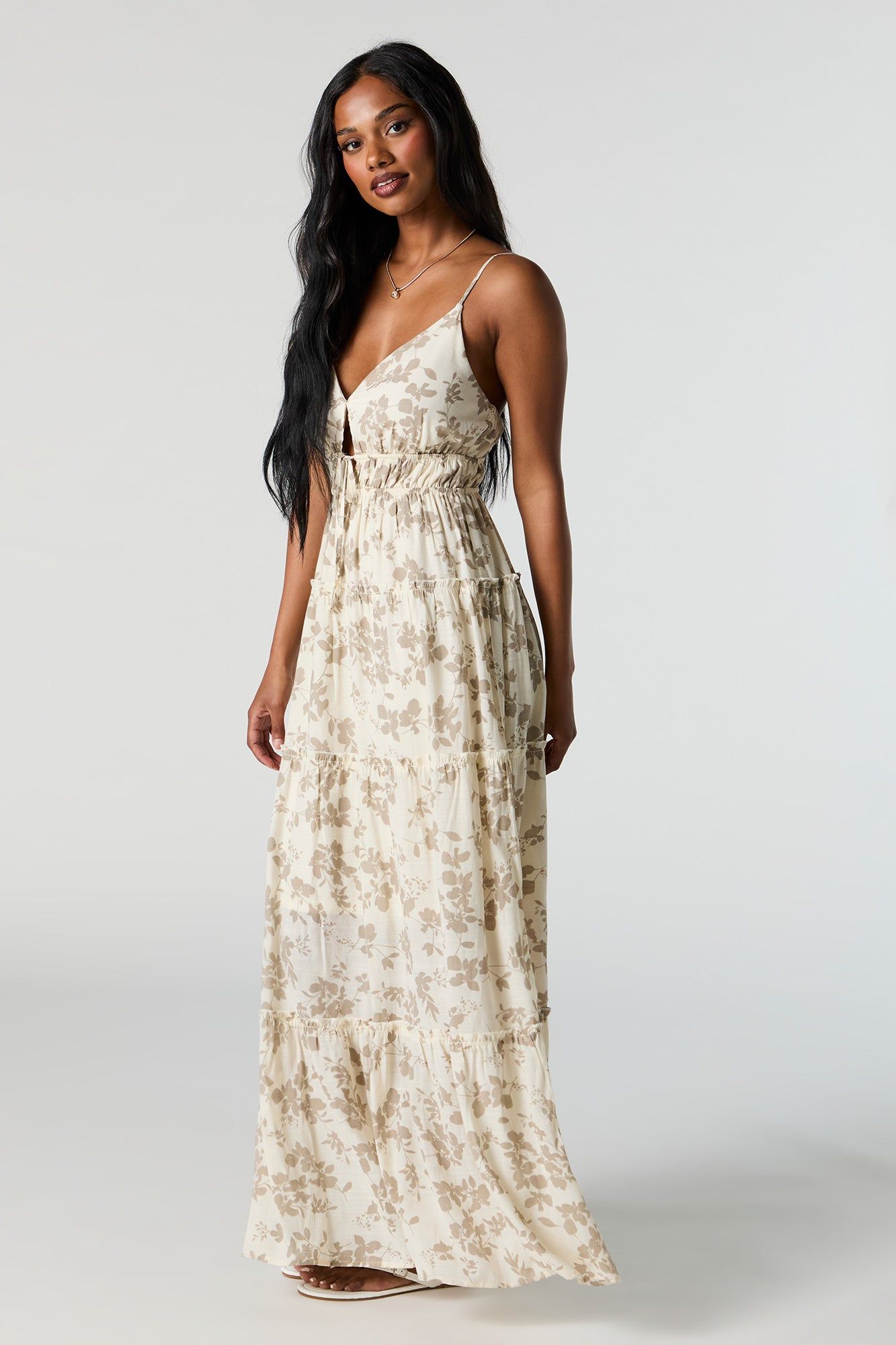 Floral Print V-Neck Tie Front Tiered Maxi Dress sold by Charlotte Russe product image thumbnail 2