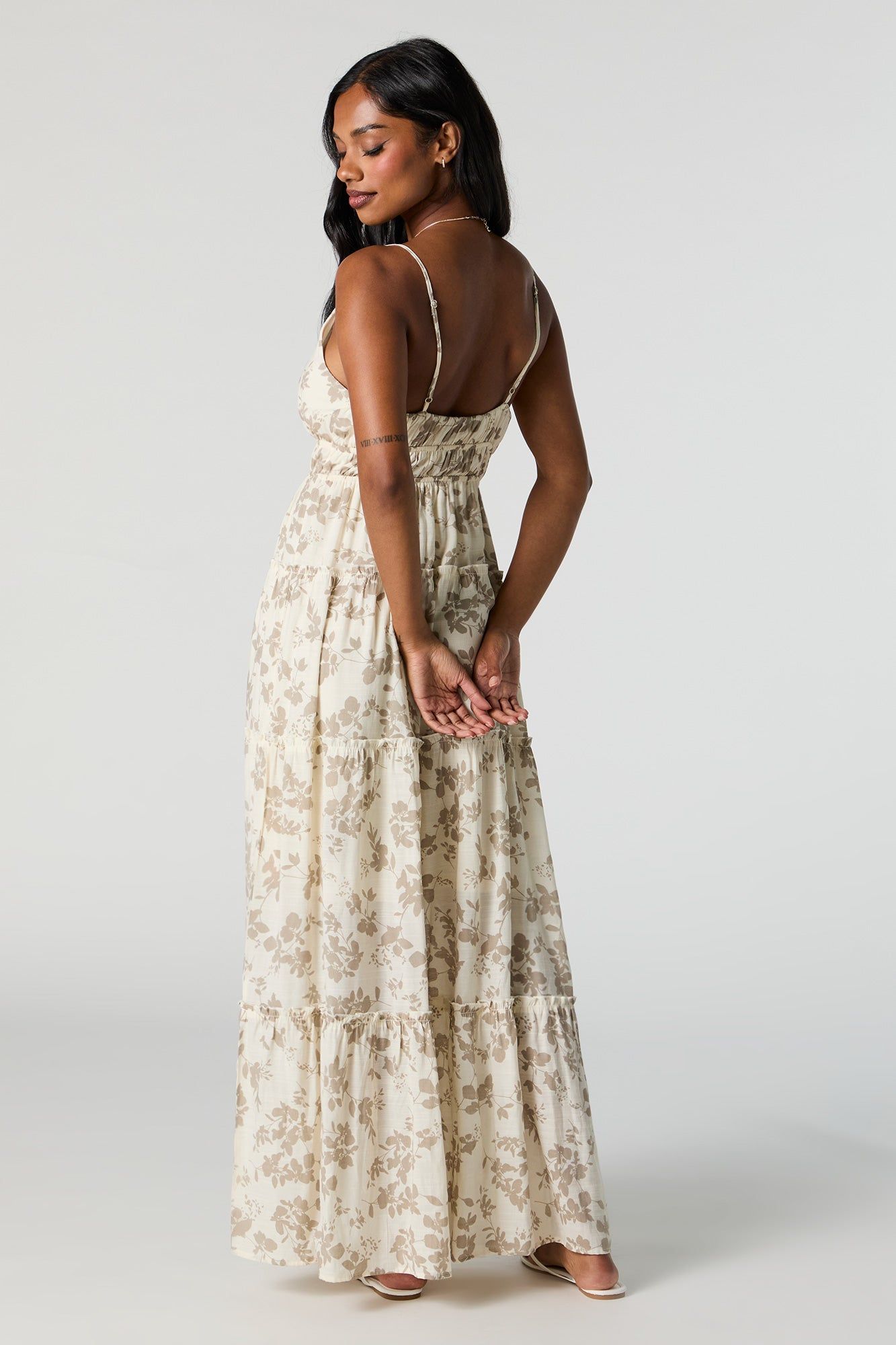 Floral Print V-Neck Tie Front Tiered Maxi Dress sold by Charlotte Russe product image thumbnail 3