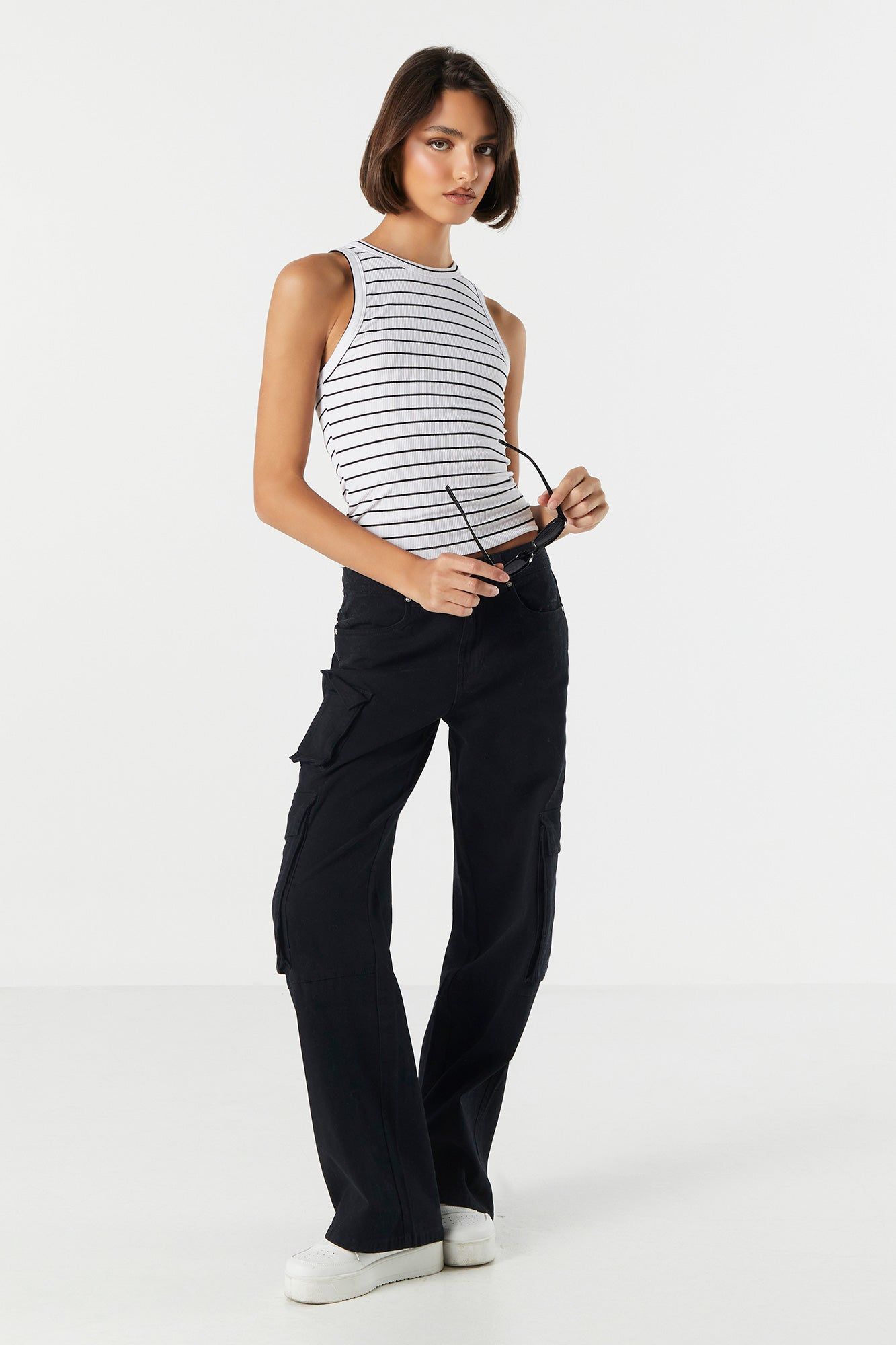Striped Ribbed High Neck Tank sold by Charlotte Russe product image thumbnail 3