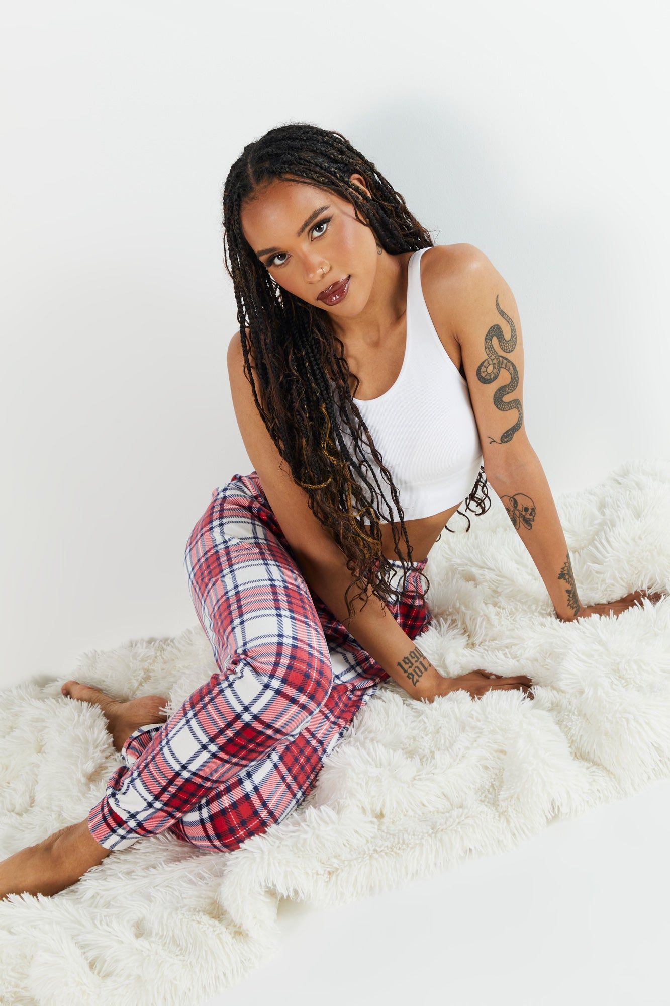 Red Plaid Print Velour Pajama Jogger sold by Charlotte Russe