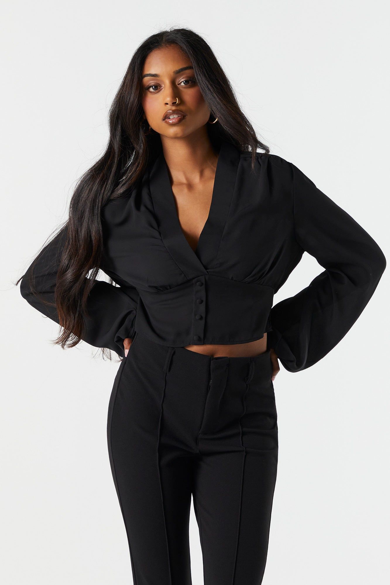 V-Neck Button Detail Blouse sold by Charlotte Russe product image thumbnail 4