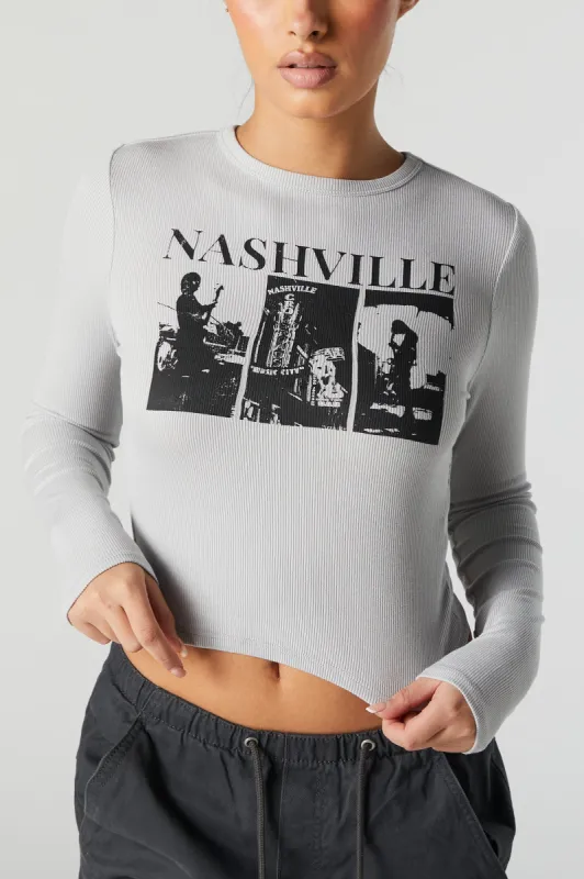 Nashville Graphic Long Sleeve Crop Top sold by Charlotte Russe
