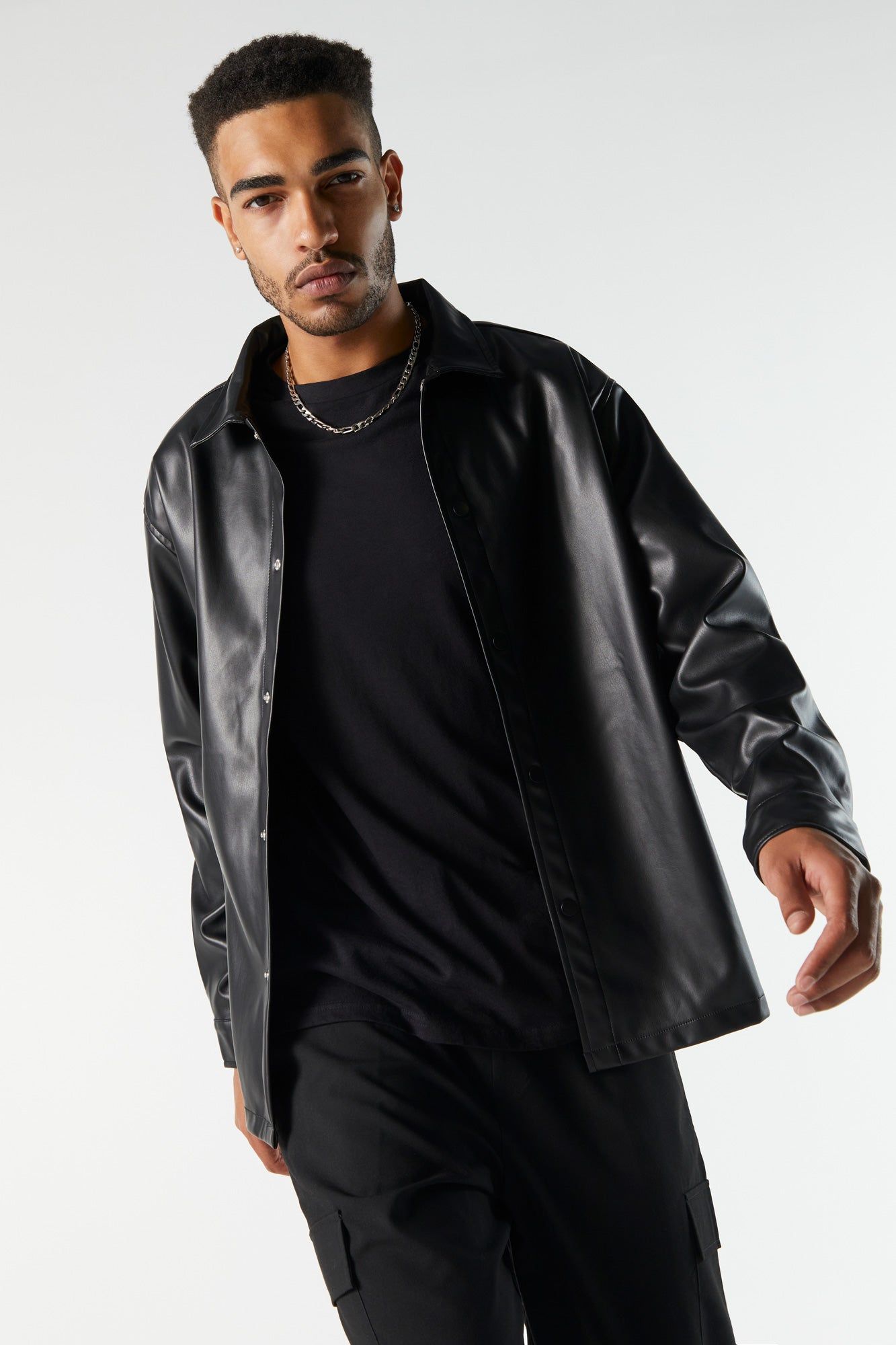 Faux Leather Button-Up Long Sleeve Top sold by Charlotte Russe product image thumbnail 2