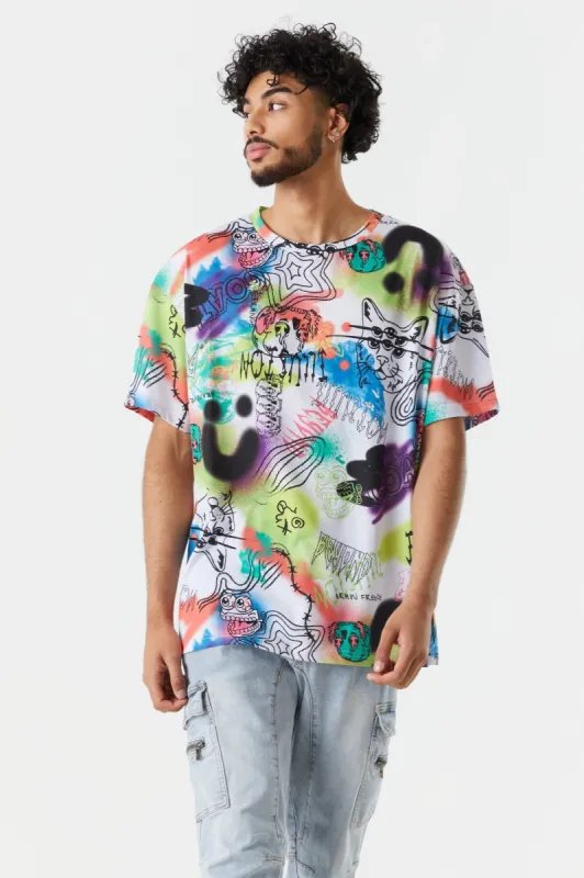 Graffiti Print Boxy T-Shirt sold by Charlotte Russe