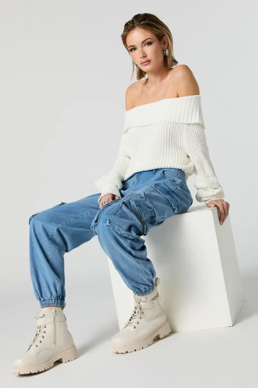 Denim Multi Cargo Jogger sold by Charlotte Russe