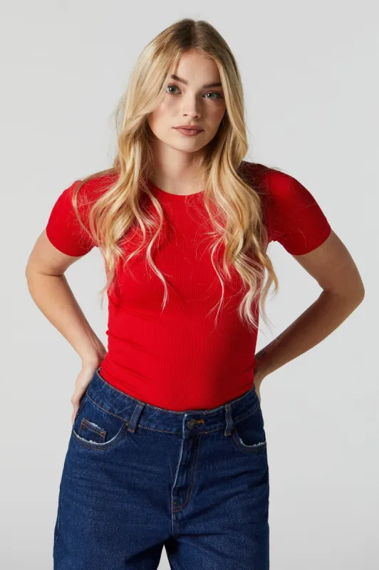 Ribbed Short Sleeve Bodysuit sold by Charlotte Russe