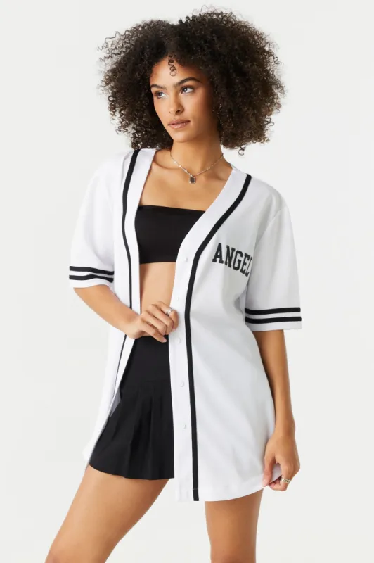 Angel Graphic Button-Up Baseball Jersey sold by Charlotte Russe