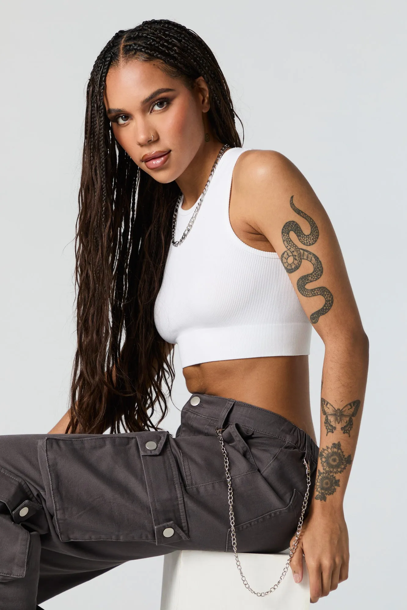 Seamless Ribbed High Neck Cropped Tank sold by Charlotte Russe