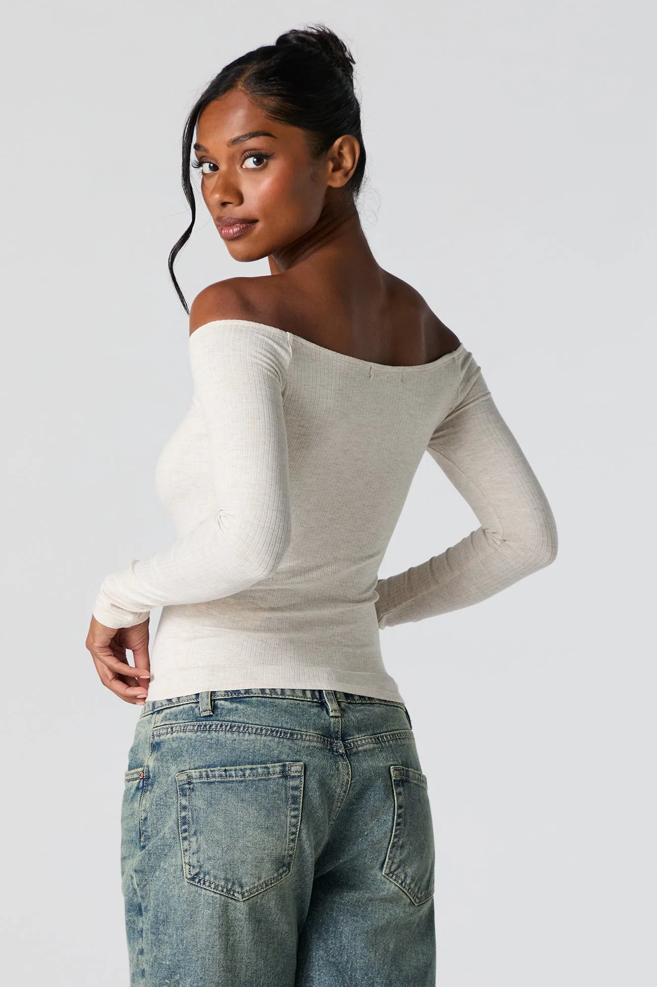 Ribbed Off Shoulder Long Sleeve Top sold by Charlotte Russe product image thumbnail 2