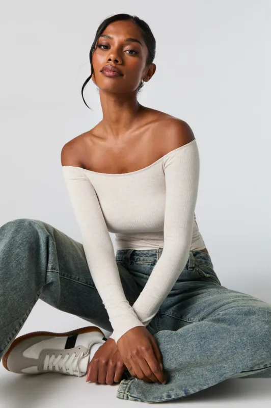 Ribbed Off Shoulder Long Sleeve Top sold by Charlotte Russe