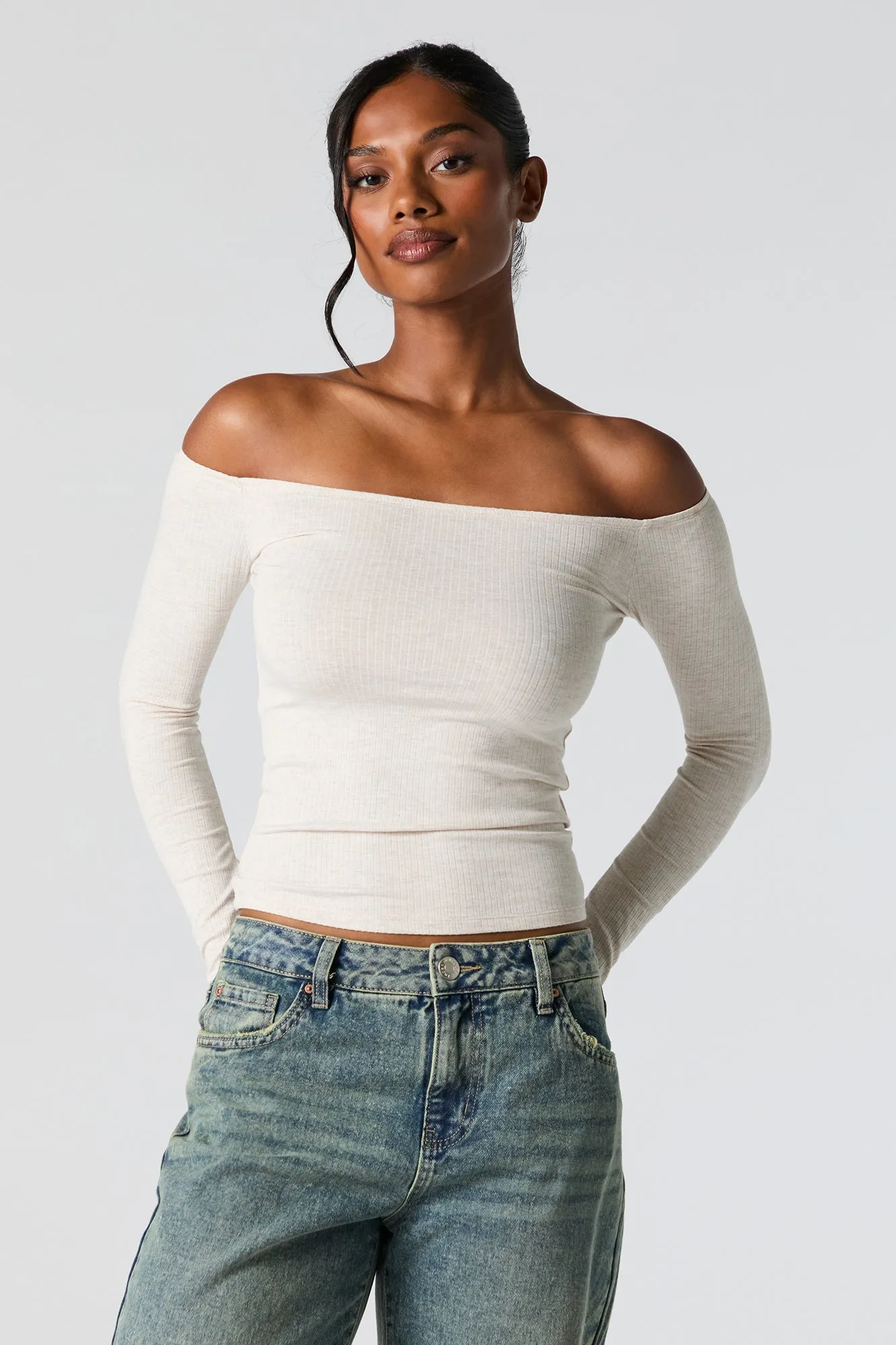 Ribbed Off Shoulder Long Sleeve Top sold by Charlotte Russe product image thumbnail 4